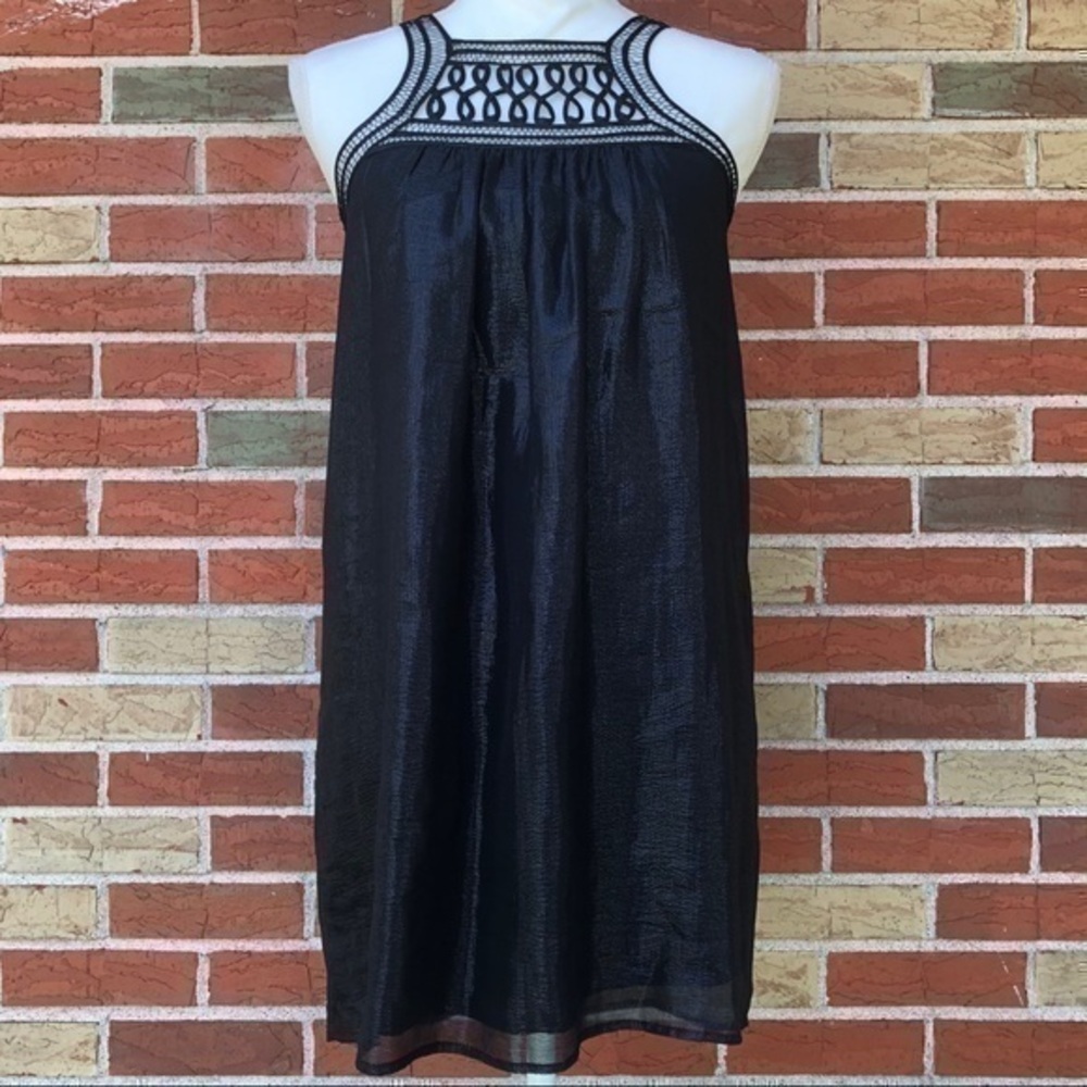 Madison Marcus Silk Metallic Lattice Black Silver Tunic Mini Dress 👗